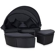 Garden Lounger with Polyrattan Canopy Black - Garden Lounger