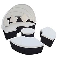 Garden Lounger with Polyrattan Canopy Black - Garden Lounger