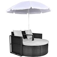 Garden bed with parasol black polyrattan - Garden Sofa