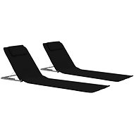 Folding Beach Lounger 2 pcs Steel and Black Fabric - Beach lounger
