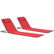 Folding Beach Mats 2 pcs Steel and Red Fabric - Beach lounger