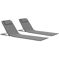 Folding Beach Mats 2 pcs Steel and Grey Fabric - Beach lounger