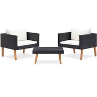 3-piece garden sofa set with cushions polyrattan black 310218 - Garden Furniture