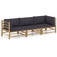 3-piece garden sofa set + dark grey cushions bamboo 3058204 - Garden Furniture