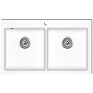 Granite Kitchen Double Sink with Top Mounting, Cream White - Granite Sink