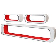 3 red and white floating MDF shelves for displaying books and DVDs - Shelf