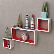 3 red and white floating MDF shelves \ cubes for books\DVD - Shelf