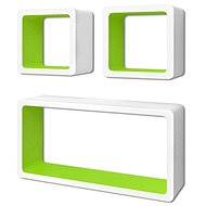 3 green and white floating MDF shelves \ cubes for books and DVDs - Shelf