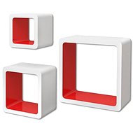 3 red and white floating MDF shelves \ cubes for books and DVDs - Shelf