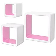 3 pink and white floating MDF shelves \ cubes for books and DVDs - Shelf