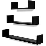 3 black floating U-shaped MDF shelves, displaying\storing books\DVD - Shelf