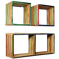 Set of 3 hanging shelves, solid recycled teak, multicoloured - Shelf