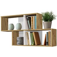 FMD Wall shelf with 4 compartments oak with patina and glossy white - Shelf
