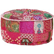 Seating pouf patchwork round cotton handmade 40x20 cm pink - Ottoman