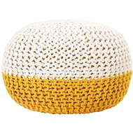 Hand-knitted mustard-white sofa pouf 50 × 35 cm cotton - Cushion