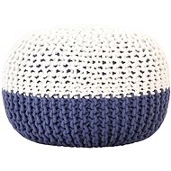Hand knitted sofa pouf blue and white 50 × 35 cm cotton - Cushion