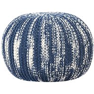 Hand knitted sofa pouf blue and white 50 × 35 cm wool - Cushion