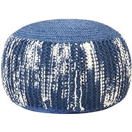 Hand knitted sofa pouf blue and white 50 × 35 cm wool - Cushion