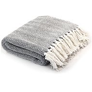 Cotton bedspread with herringbone pattern 125x150 cm navy blue - Blanket