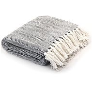 Cotton bedspread with herringbone pattern 160x210 cm navy blue - Blanket