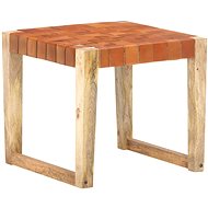 Stool light brown genuine leather and solid mangrove wood - Stool