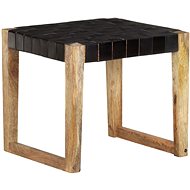 Chair black genuine leather and solid mangrove wood - Stool