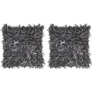Pillows 2 pcs fringed grey 45 × 45 cm leather and cotton - Pillow