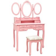 Dressing table with stool and 3-piece folding mirror pink - Dressing Table