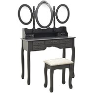 Dressing table with stool and 3-piece folding mirror grey - Dressing Table