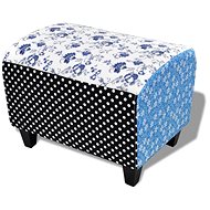 Country style stool, patchwork with flowers and polka dots, blue and white - Ottoman