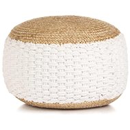 Knitted and woven cotton and jute stool 50 × 35 cm white - Ottoman