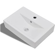 Ceramic washbasin with tap hole and overflow, white rectangular - Washbasin