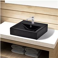 Ceramic washbasin with tap hole and overflow, black rectangular - Washbasin