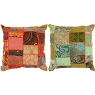 Patchwork polštáře 2 ks ručně vyrobené 45x45 cm oranžovozelené - Polštář