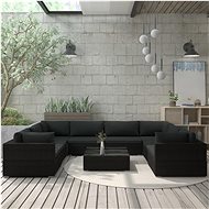 9-piece Garden Sofa with Cushions, Polyratan, Black - Garden Furniture