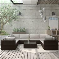 9-piece Garden Sofa with Cushions, Polyrattan, Brown - Garden Furniture