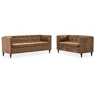 Sedací souprava Chesterfield 2 ks textil hnědá semišový vzhled - Sedací souprava