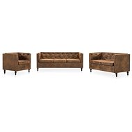 Sedací souprava Chesterfield 3 ks textil hnědá semišový vzhled - Sedací souprava