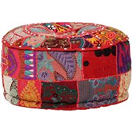 Seating pouf patchwork round cotton handmade 40x20cm red - Pillow Seat