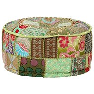 Seating pouf patchwork round cotton handmade 40x20 cm green - Pillow Seat