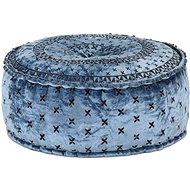 Kulatý taburet s výšivkou samet 60 × 25 cm modrý - Taburet