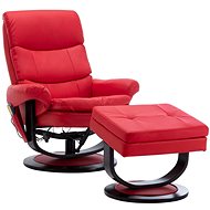 Masážní polohovací křeslo červené umělá kůže a ohýbané dřevo - Massage Chair