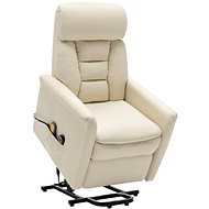 Zvedací masážní polohovací křeslo krémově bílé umělá kůže - Massage Chair