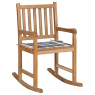 Rocking chair with grey checked cushion solid teak - Rocking Chair