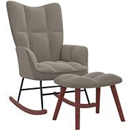 Houpací křeslo se stoličkou světle šedé samet - Rocking Chair