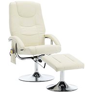 Massage reclining chair with creamy white artificial leather footrest - Armchair