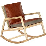 Rocking Chair Brown, with Henuine Leather and Solid Mango Wood - Armchair