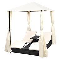 Double garden deckchair with canopy polyrattan black - Garden Lounger