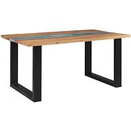 Jedálenský stôl 160 × 90 cm svetlé drevo so živicou modrý RIVIERE, 251926 - Jedálenský stôl