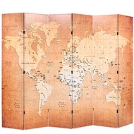 Folding Screen 228 x 170cm World Map Yellow - Room Divider